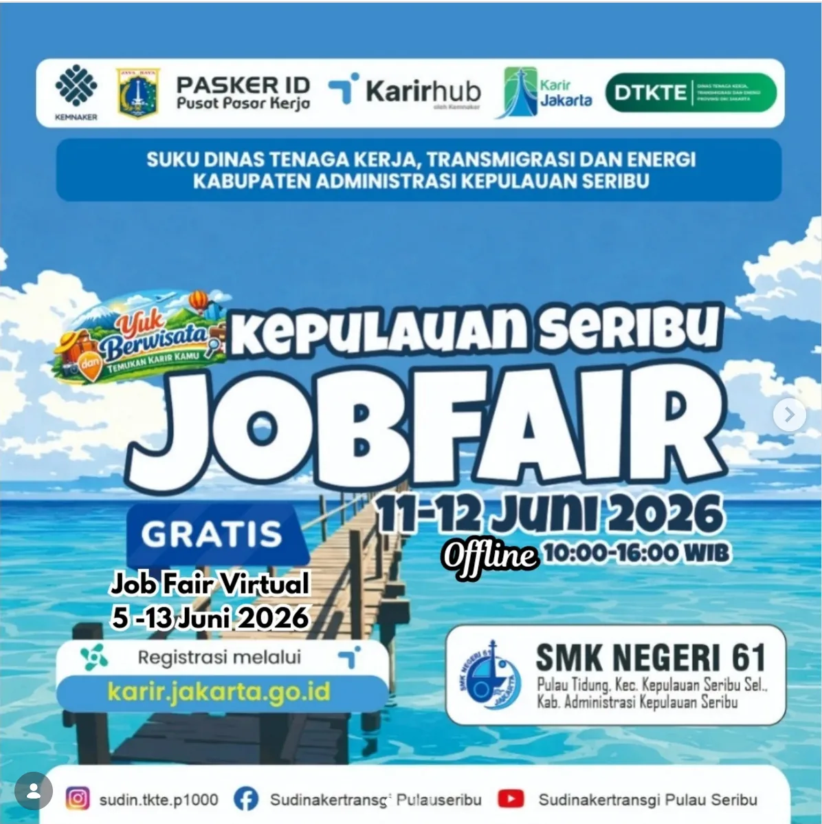 Job Fair Kabupaten Flores Timur 2026 (Suku Dinas TKTE Wilayah Kepulauan Seribu) : 10-11 Juni 2026
